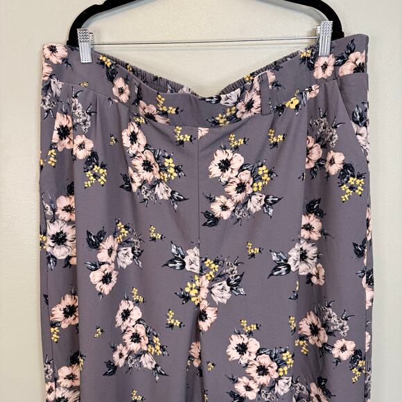 Torrid Floral Crepe Wide Leg Pant Womens 4X Gray Pull On Stretch Boho Trousers - Picture 6 of 9